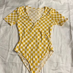 Yellow checkered bodysuit
